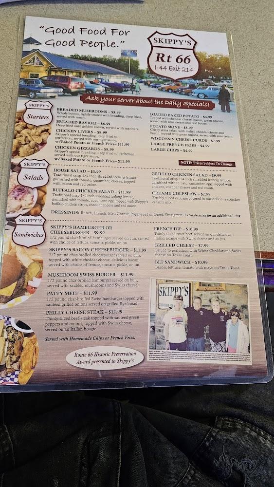 Skippy's Route 66 Restaurant "Good Food For Good People" Menu image 1